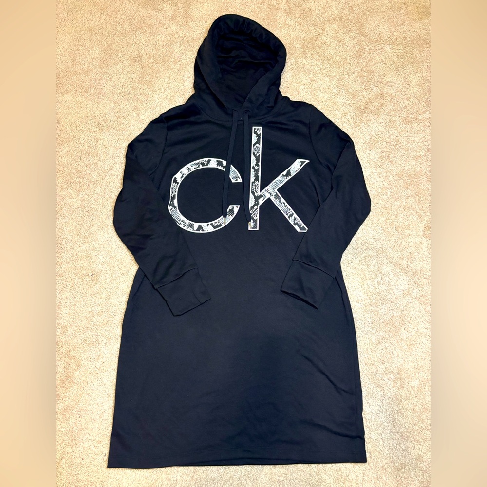 Calvin Klein women black sweater dress size large midi new without tags